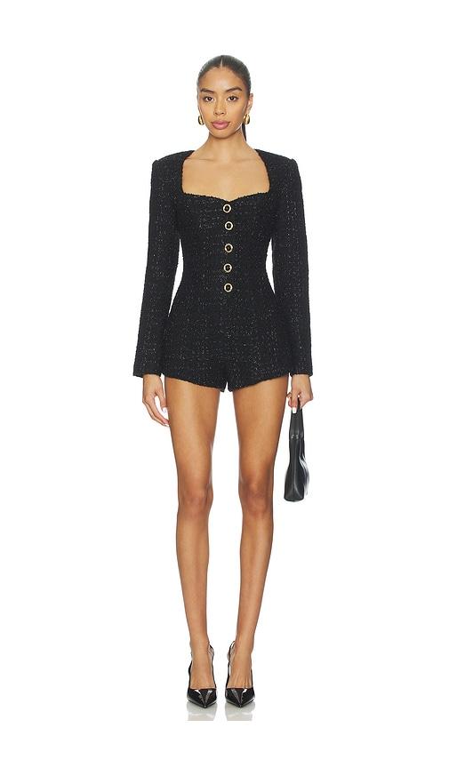 MAJORELLE Selene Tweed Romper in Black by MAJORELLE