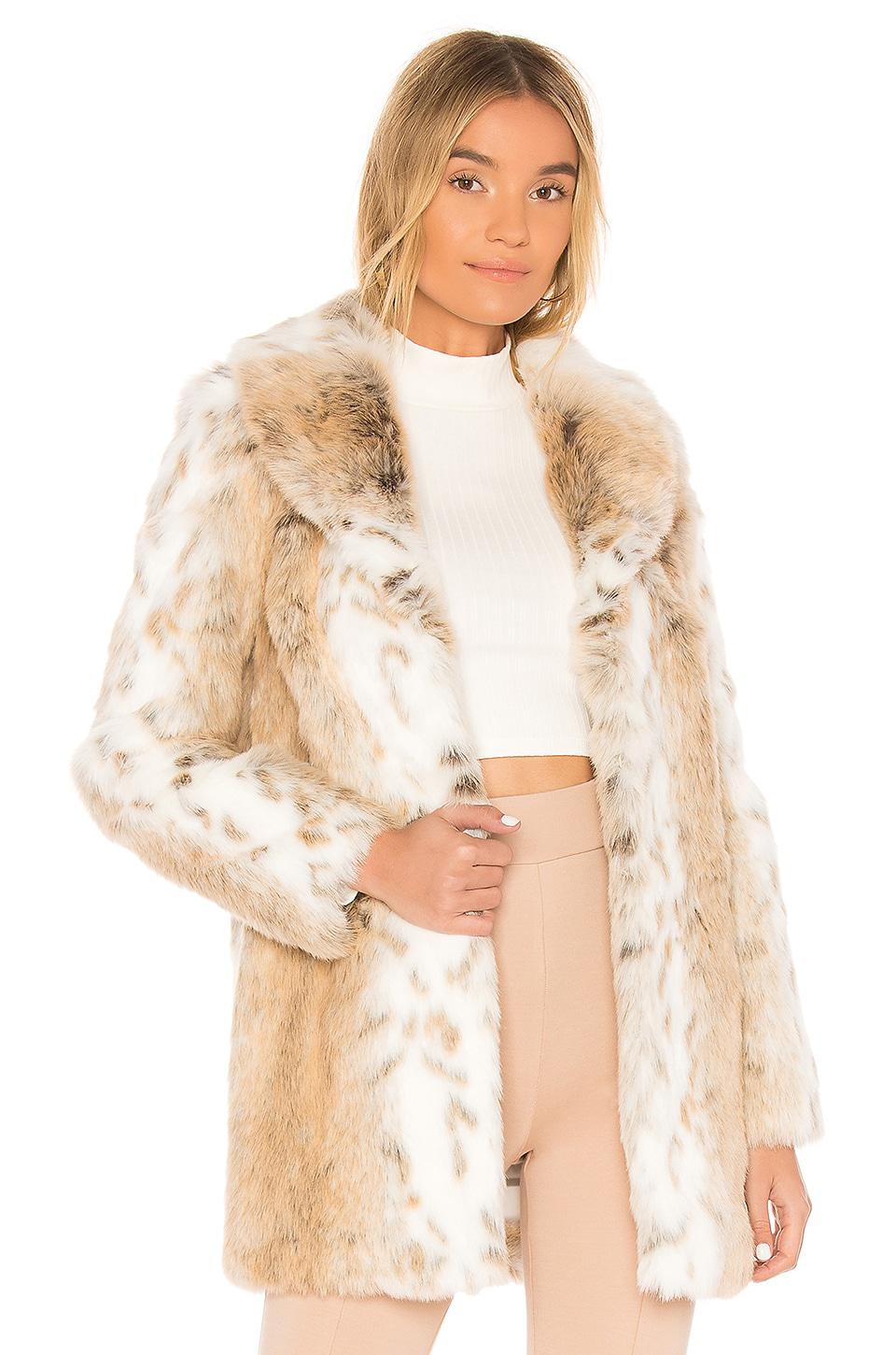 MAJORELLE Tatiana Faux Fur Coat in Beige by MAJORELLE