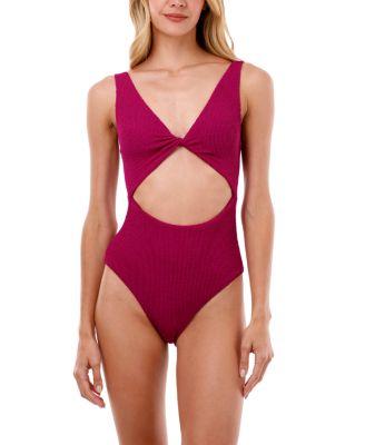 Textured Wave Raspberry Twix Cut Out Moderate Coverage One Piece by MALAI