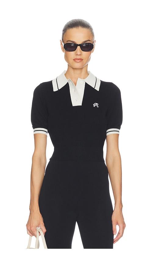 Malbon Mikayla Knit Polo Top in Black by MALBON