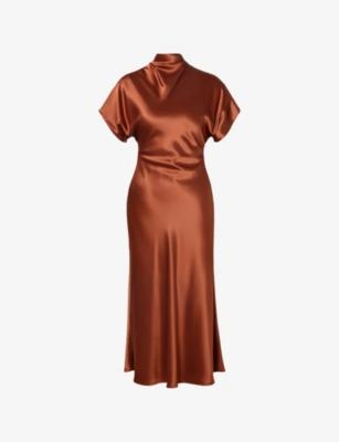 Alivia Short-Sleeve Satin Maxi Dress by MALINA