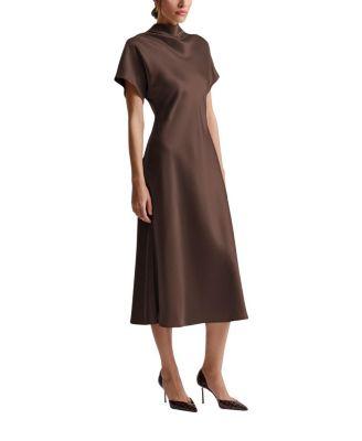 Alivia Short Sleeve Satin Midi Dress by MALINA
