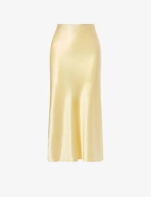 Aubree High-Waist Satin Midi Skirt by MALINA