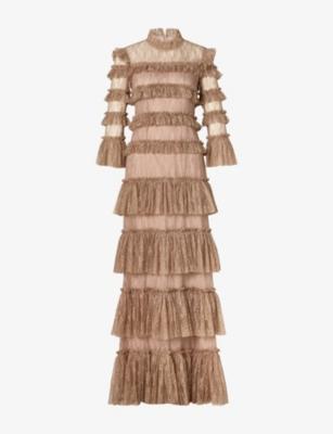 Carmine Frilled Lace Maxi Dress by MALINA
