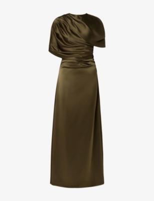 Cassia One-Shoulder Satin Maxi Dress by MALINA