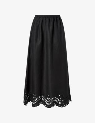 Chara Broderie-Anglais Linen-Blend Maxi Skirt by MALINA