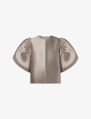 Cleo Pouf Balloon-Sleeve Satin Blouse by MALINA