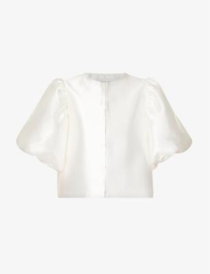 Cleo round-neck puff-shoulder woven blouse by MALINA