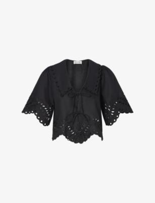 Estela Broderie-Anglais Linen-Blend Blouse by MALINA