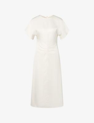 Linda Gathered-Waist Satin Midi Dress by MALINA