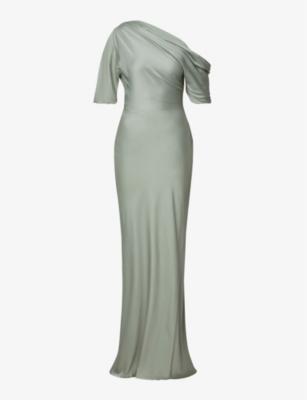 Marisa asymmetric-neck draped satin maxi dress by MALINA