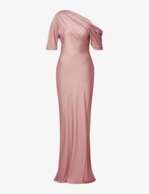 Marisa asymmetric-neck draped satin maxi dress by MALINA