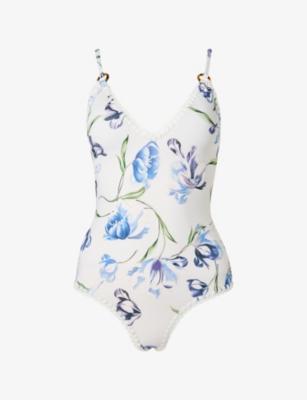 Nila Floral-Print Crochet-Trim Swimsuit by MALINA