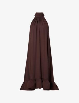 Sabrina Halter-Neck Ruffled Woven Midi Dress by MALINA