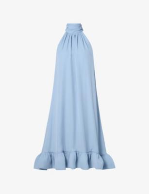 Sabrina Halterneck Ruffled Woven Midi Dress by MALINA