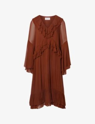 Wilhelmina Ruffled Chiffon Woven Midi Dress by MALINA