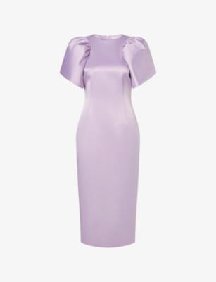 Zindy Puff-Sleeved Satin Midi Dress by MALINA