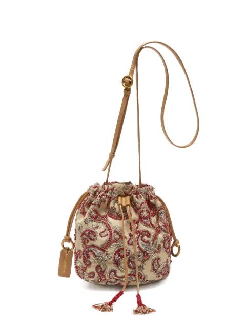 bead-embellished paisley-print bucket bag by MALIPARMI
