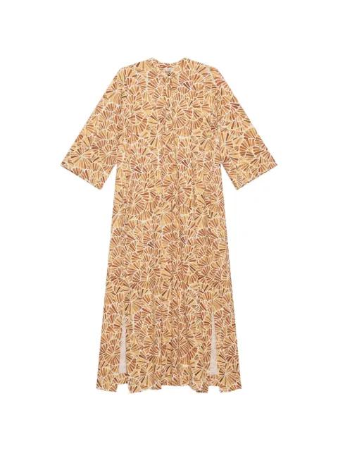fan-print side-slit midi dress by MALIPARMI
