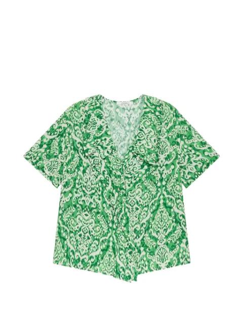 ikat ruffled V-neck top by MALIPARMI