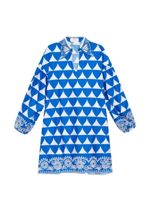 optical-print broderie-anglaise mini dress by MALIPARMI