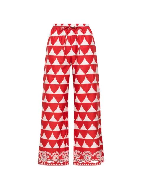 optical-print broderie-trim trousers by MALIPARMI