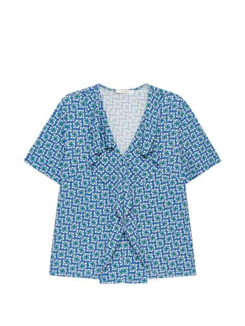 ruffled geometric V-neck top by MALIPARMI
