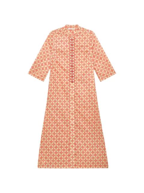 shell-embellished geometric-print kaftan by MALIPARMI