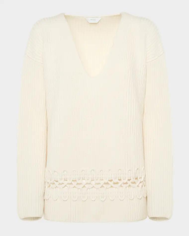 Alma Embroidered Cashmere Rib V-Neck Sweater by MALO