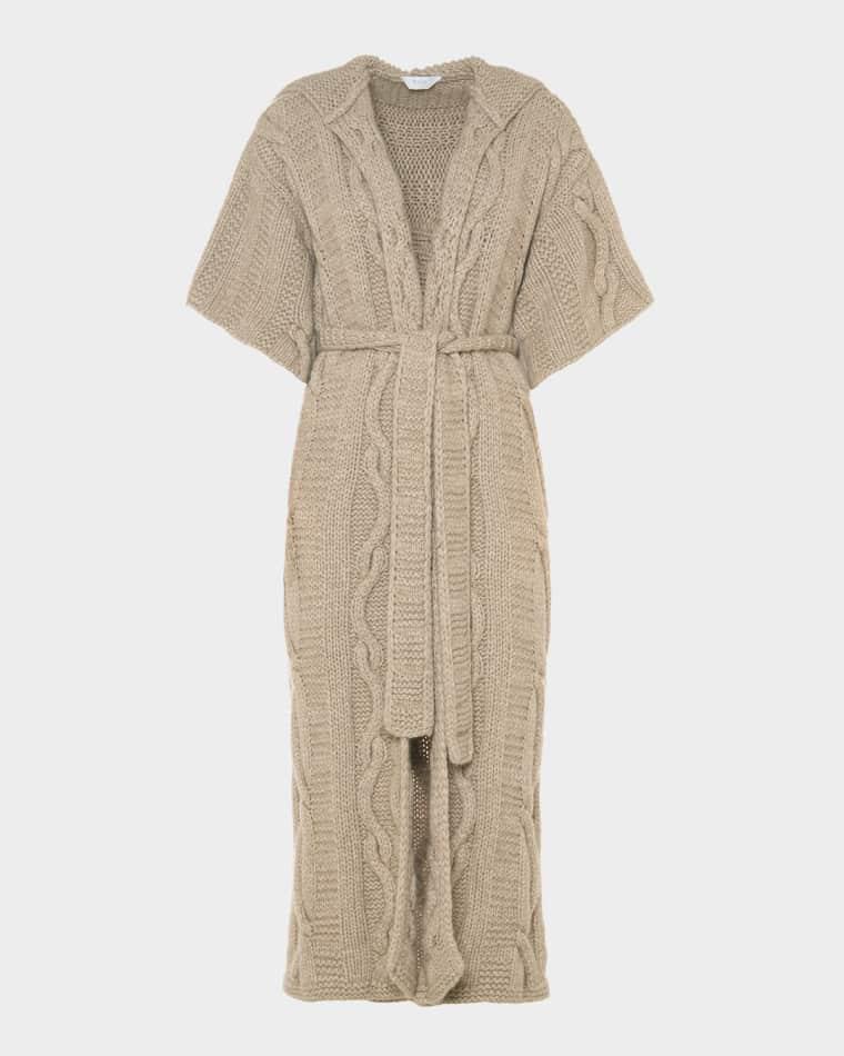 Amelia Cashmere Cable-Knit Hooded Wrap Coat by MALO