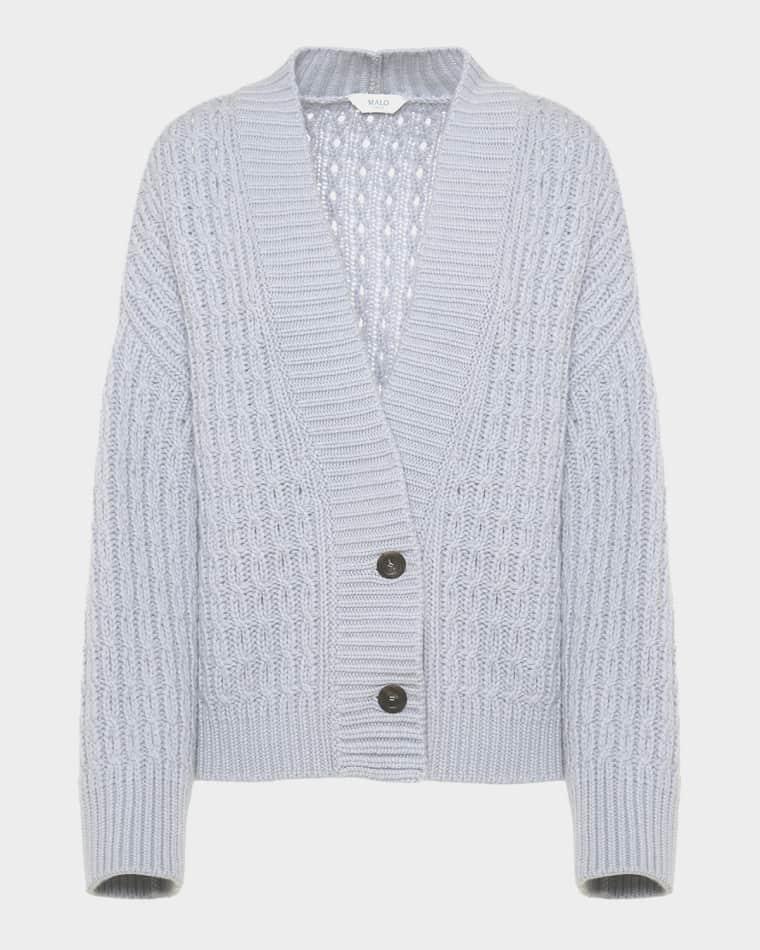 Anna Cashmere Cable-Knit V-Neck Cardigan by MALO