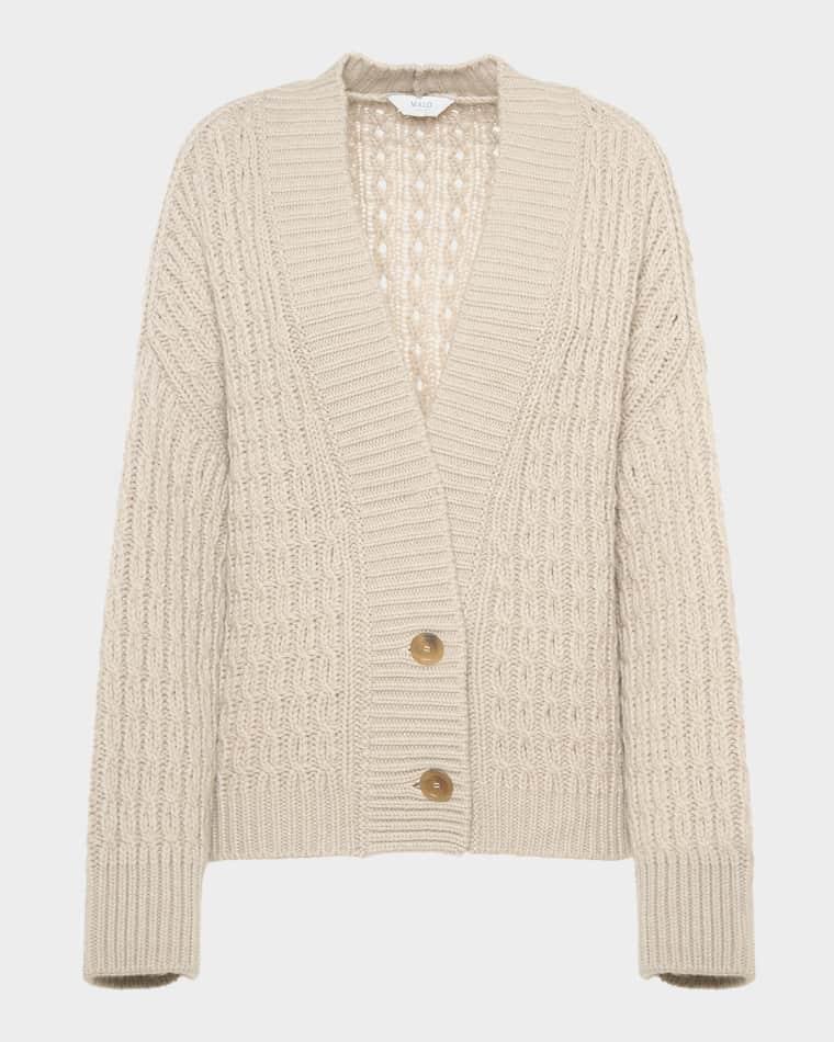 Anna Cashmere Cable-Knit V-Neck Cardigan by MALO