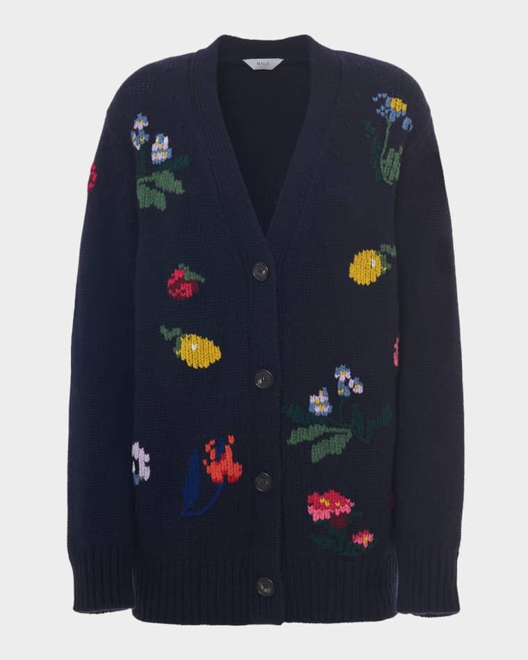 Dalia Embroidered Cashmere V-Neck Cardigan by MALO