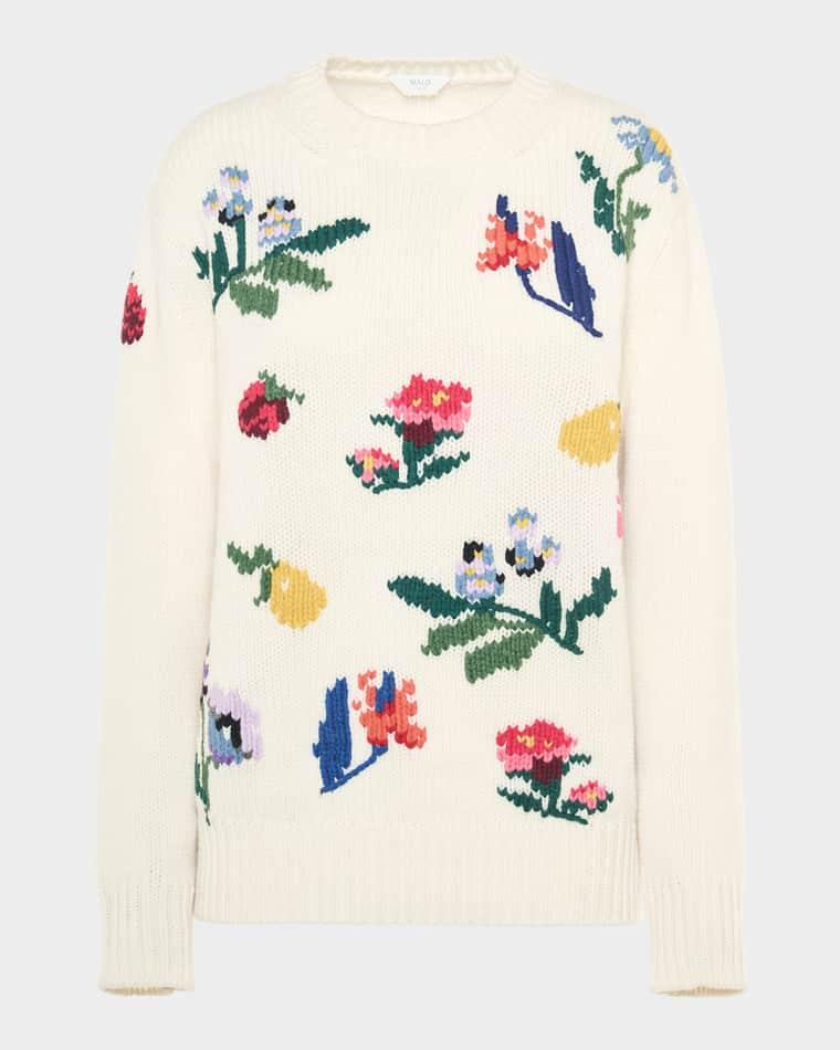 Dalia Embroidered Crewneck Cashmere Sweater by MALO
