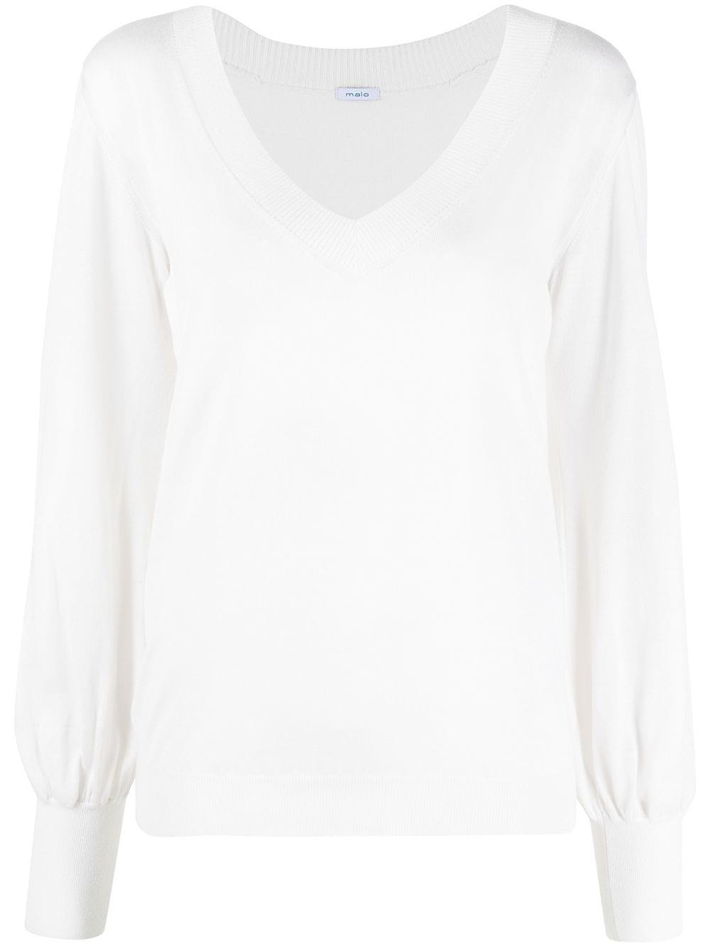 bishop-sleeve V-neck knitted top by MALO