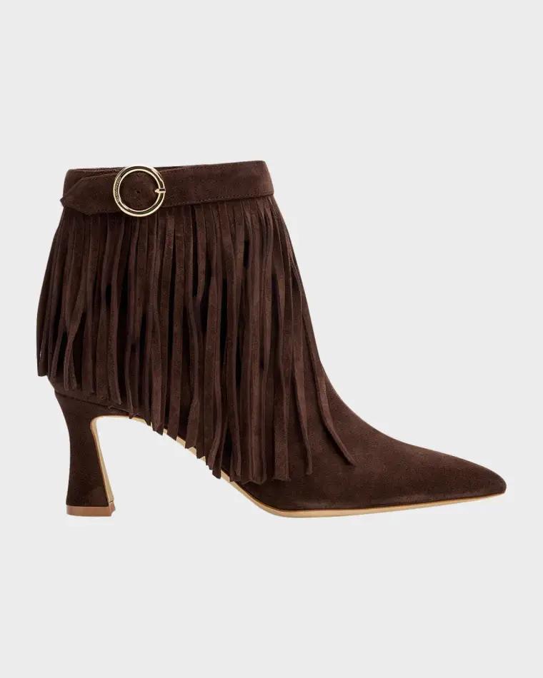 70mm Donnie Suede Fringe Ankle Boots by MALONE SOULIERS