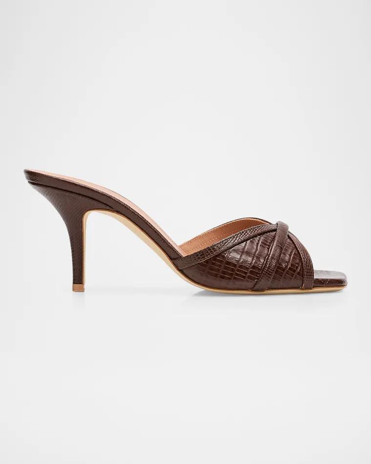 70mm Perla Embossed Leather Mule Sandals by MALONE SOULIERS