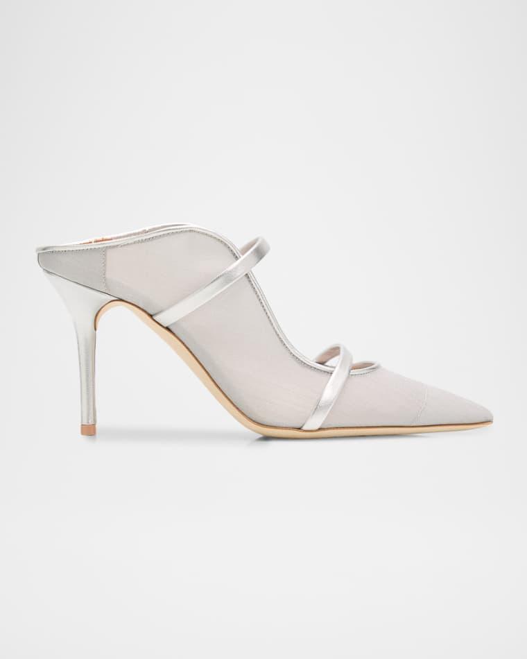 85mm Maureen Organza Mules with Double Metallic Nappa Leather Straps by MALONE SOULIERS