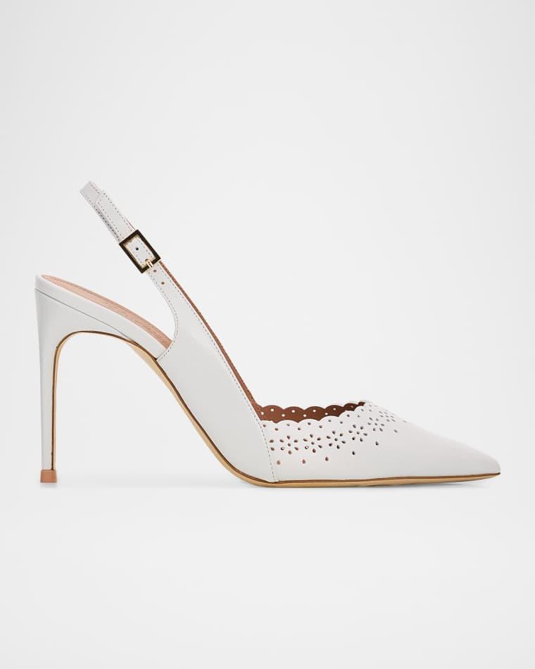 90mm Sunny Broderie Leather Slingback Pumps by MALONE SOULIERS