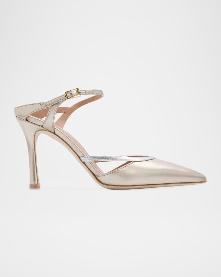 90mm Yola Metallic Leather Mule Pumps by MALONE SOULIERS