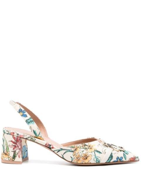 Floral Cream 60mm slingback mules by MALONE SOULIERS