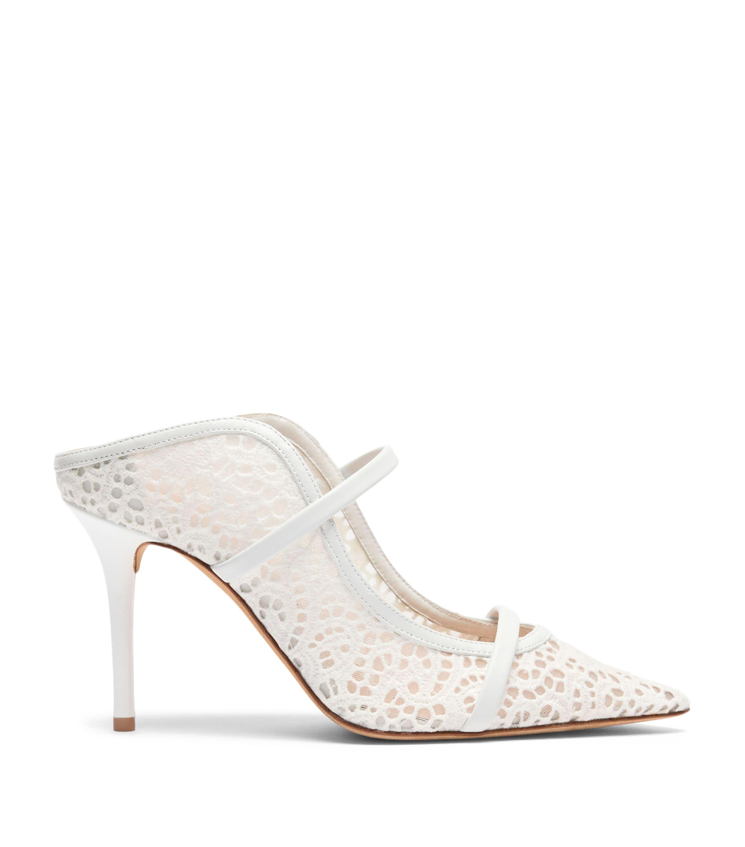 Malone Souliers Broderie and Mesh Maureen Heeled Mules 85 by MALONE SOULIERS