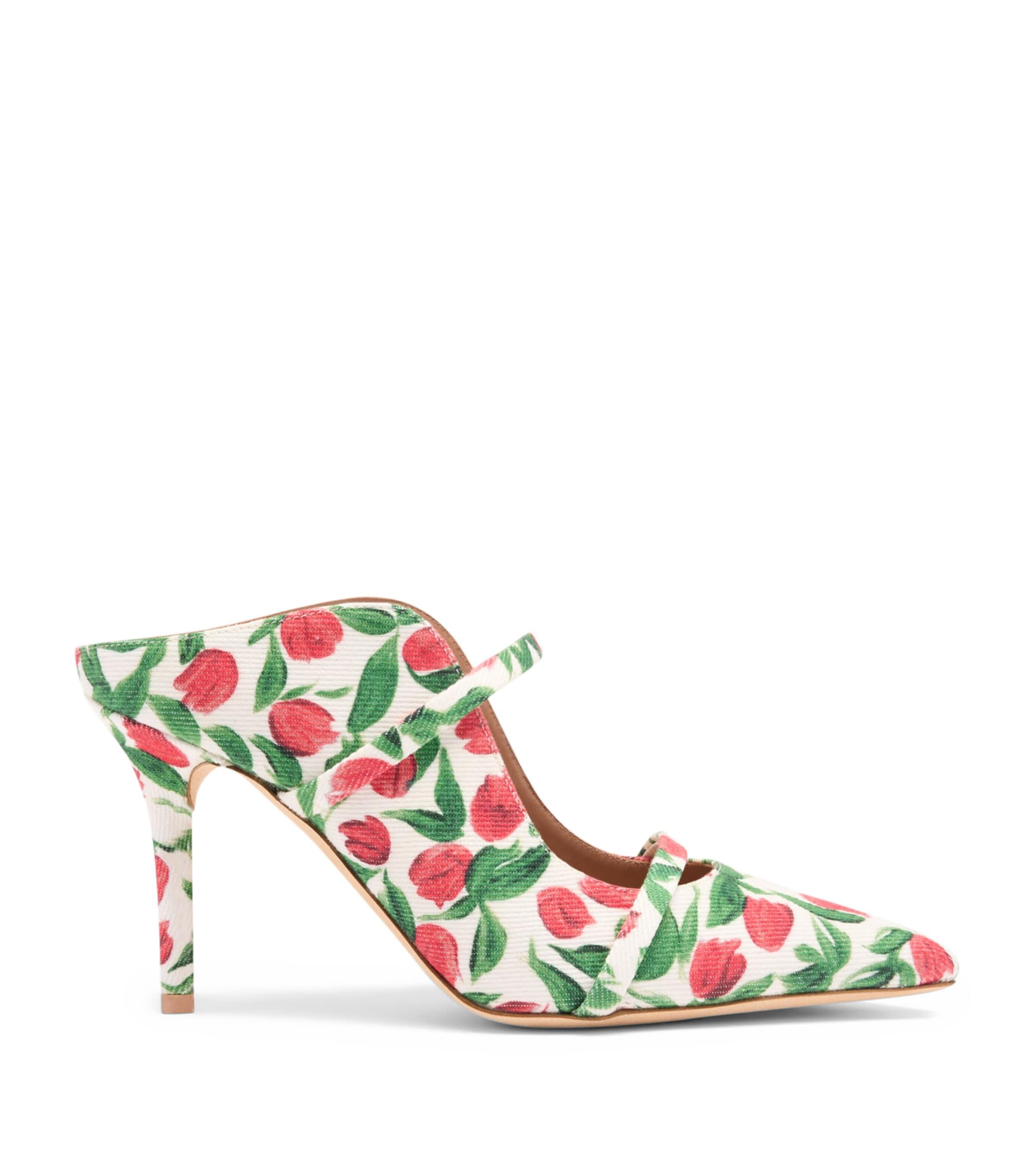 Malone Souliers Canvas Tulip Print Maureen Heeled Mules 85 by MALONE SOULIERS