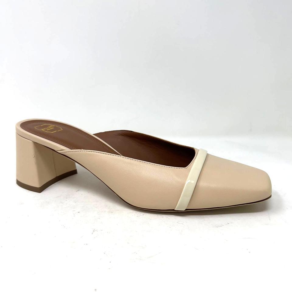Malone Souliers Tan Carmen Raffia Nude Beige Square Toe Heels 38.5 Mules/Slides Regular (M, B) by MALONE SOULIERS