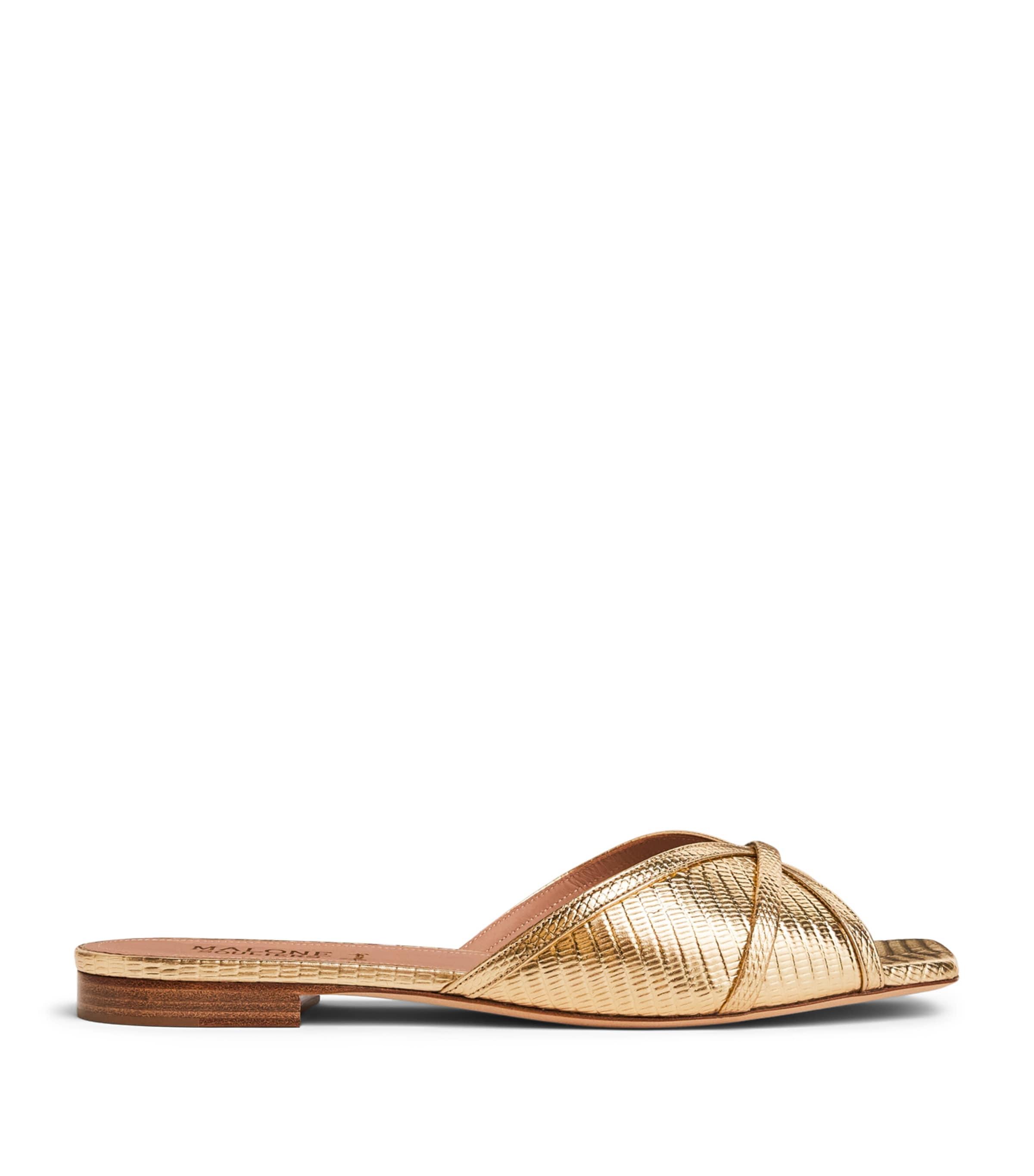 Malone Souliers x Harrods Exclusive Metallic Leather Embossed Perla Flat Sandals by MALONE SOULIERS