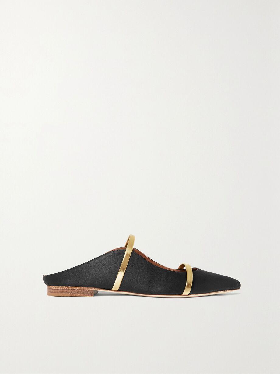 Maureen metallic leather-trimmed satin point-toe flats by MALONE SOULIERS