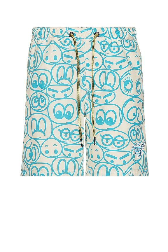 Mami Wata Cartoon Eyes Surf Trunk in Blue by MAMI WATA Mami Wata Cartoon Eyes Surf Trunk in Blue by MAMI WATA