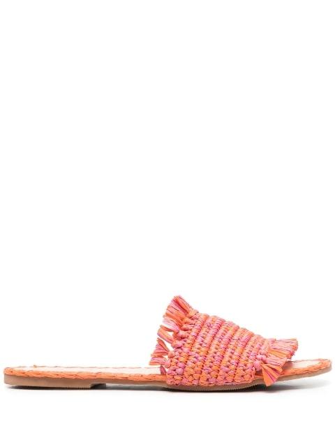 woven-raffia open-toe slides by MANEBI