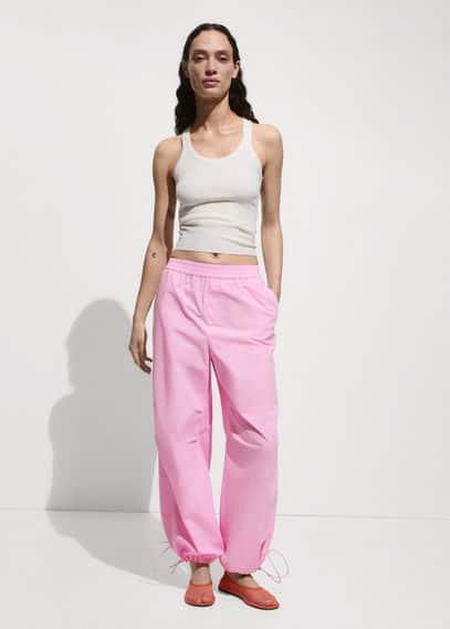 100% cotton parachute pants pastel pink by MANGO