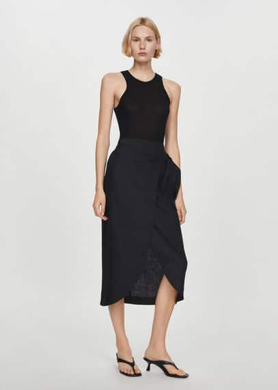 Bow linen skirt black by MANGO